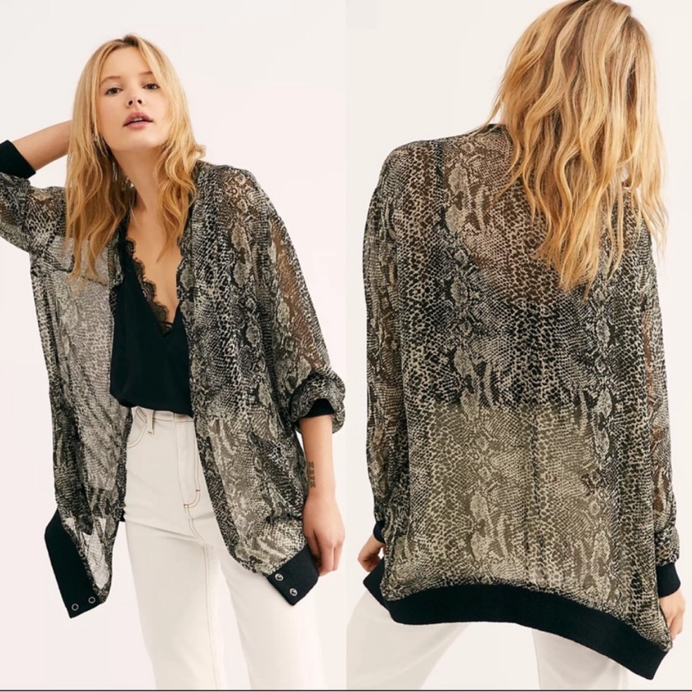 Free People Lori snake print bomber jacket size Large